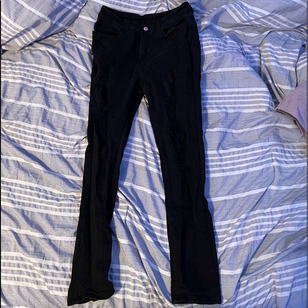 Black Denim Ripped High Rise Skinny Jeans